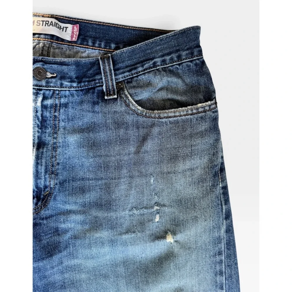 Levi's 514 Slim Straight Jeans W36 L30 Blue Distressed Faded Denim